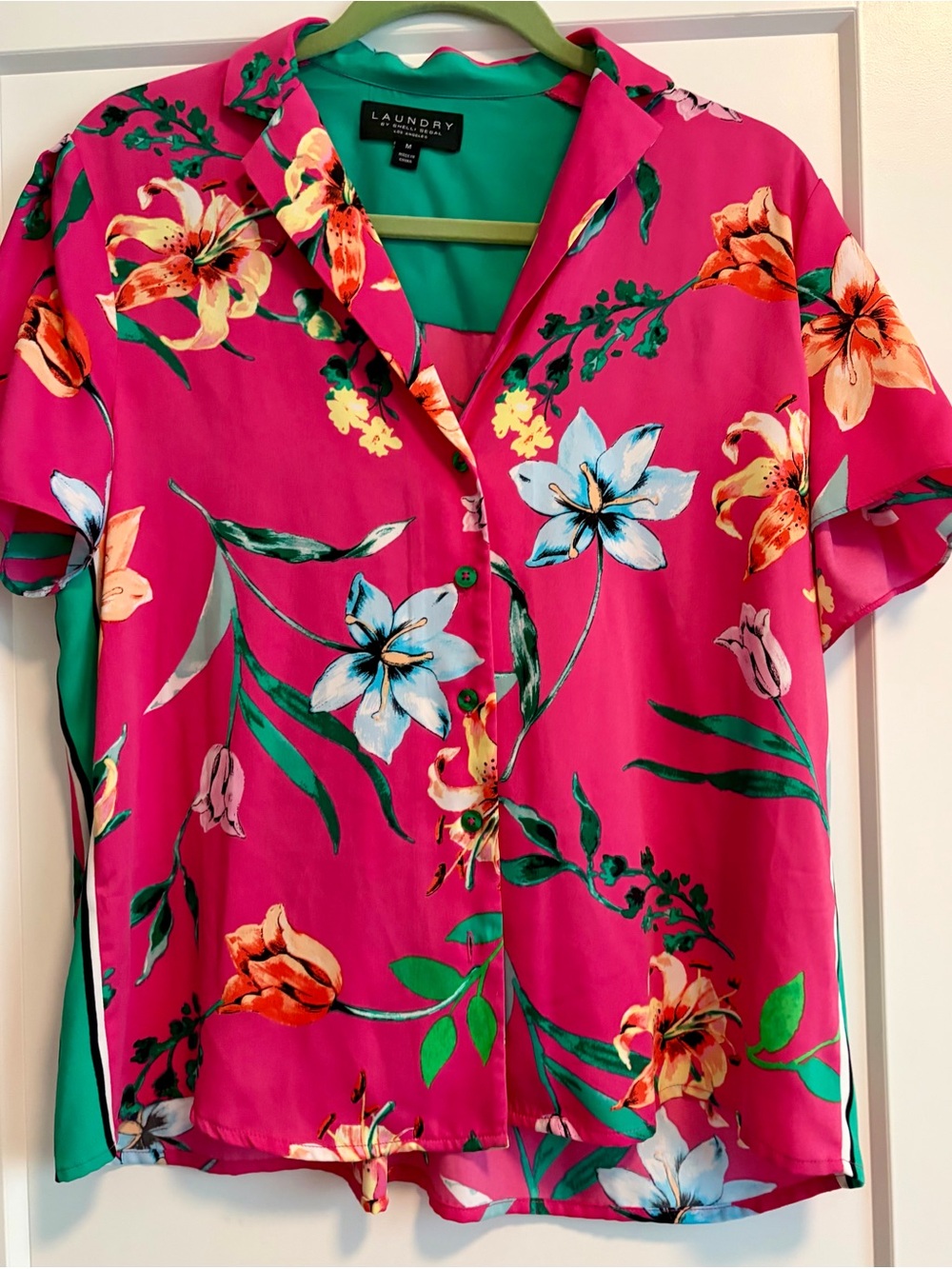 Laundry By Shelli Segal Pink Floral Short-Sleeve Dress Shirt